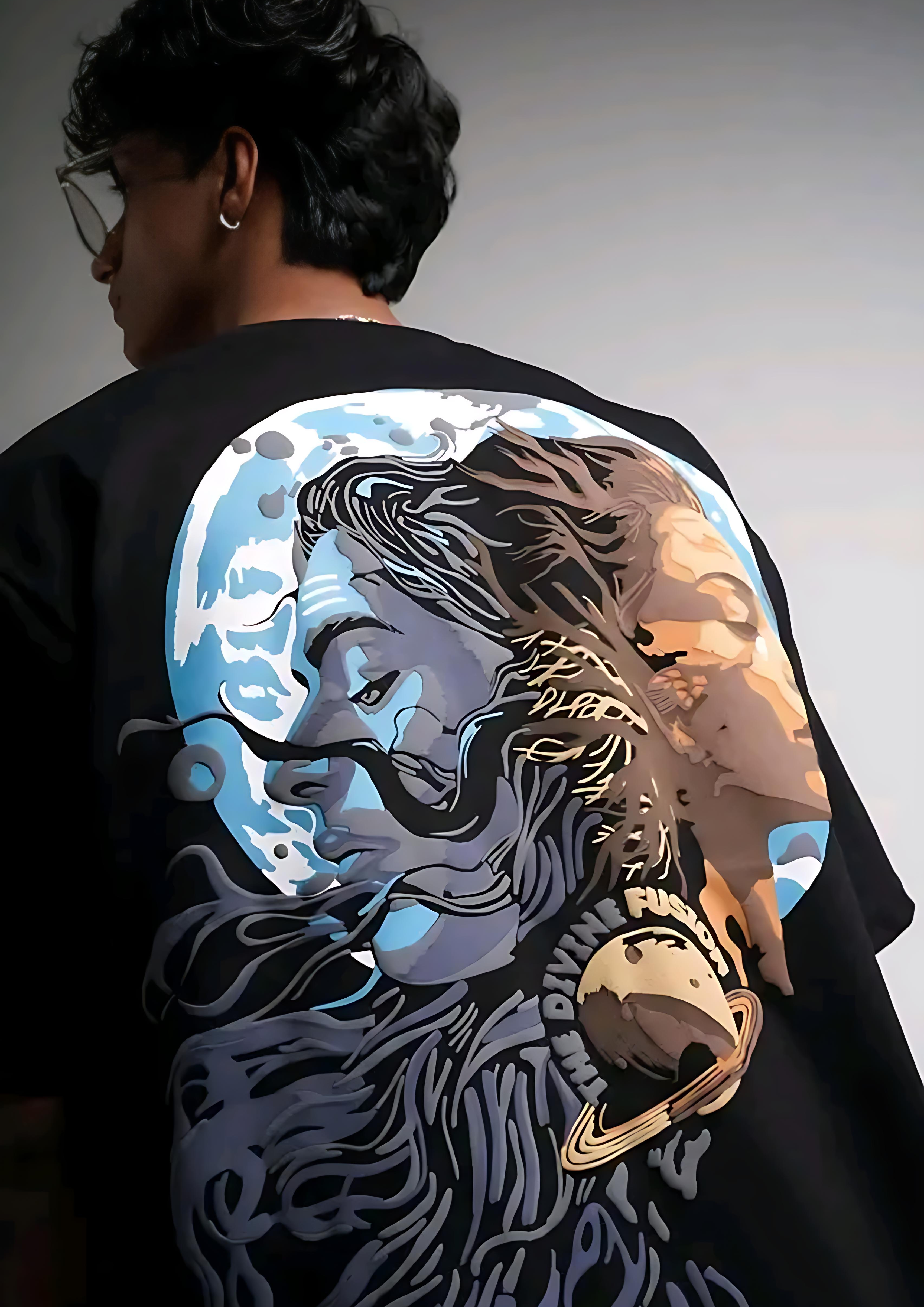 Cosmic Divine Fusion Oversized T-Shirt – Premium Cotton