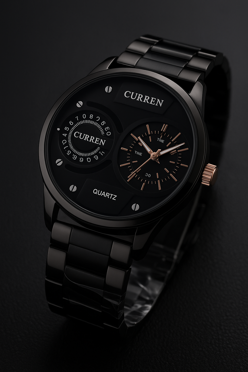 CURREN Black and Rose Gold Quartz Watch