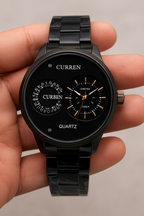 CURREN Black and Rose Gold Quartz Watch