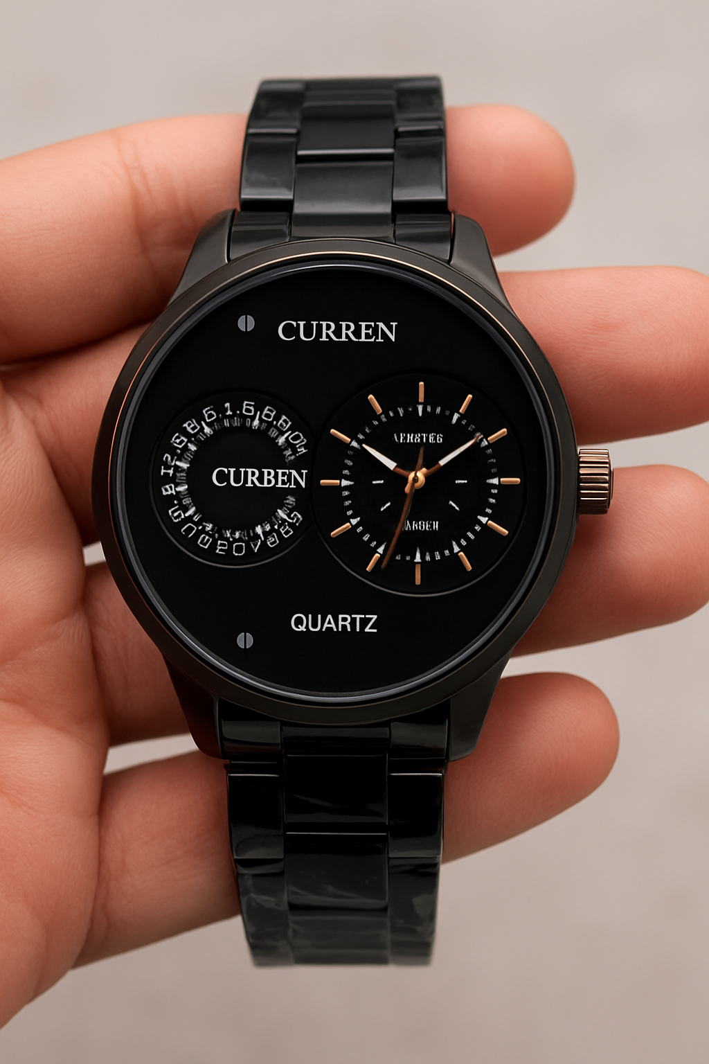 CURREN Black and Rose Gold Quartz Watch