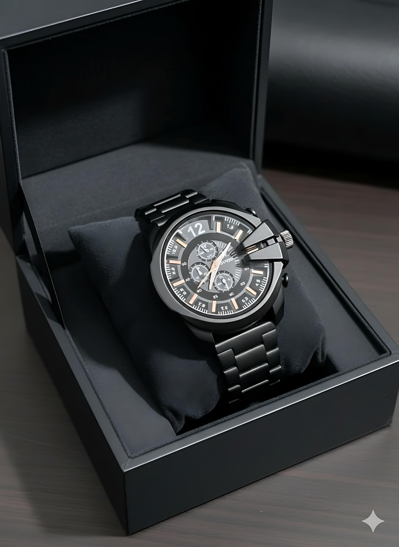 Premium Black Chronograph Wristwatch