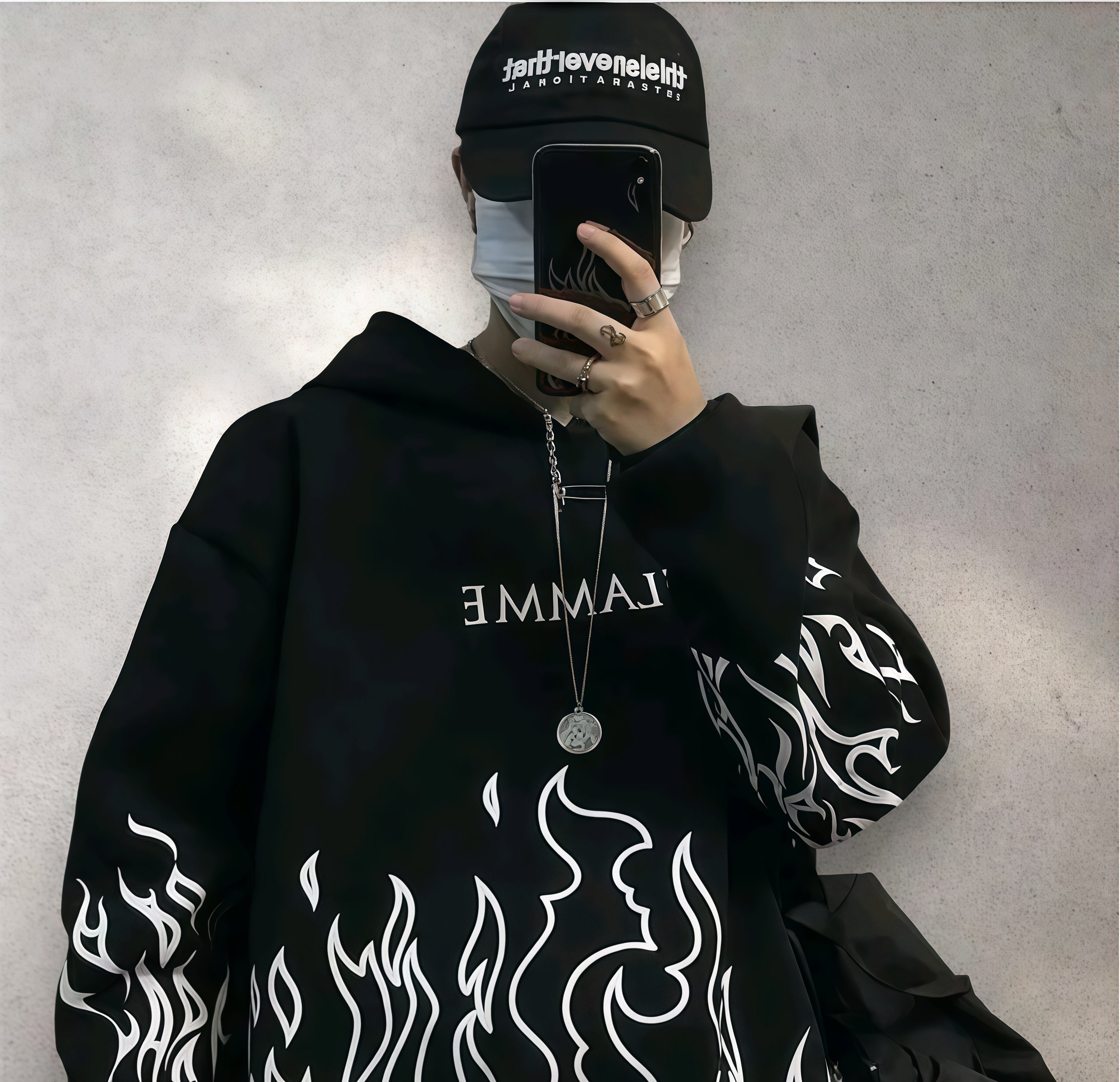 FLAMME Black Flame Graphic Hoodie