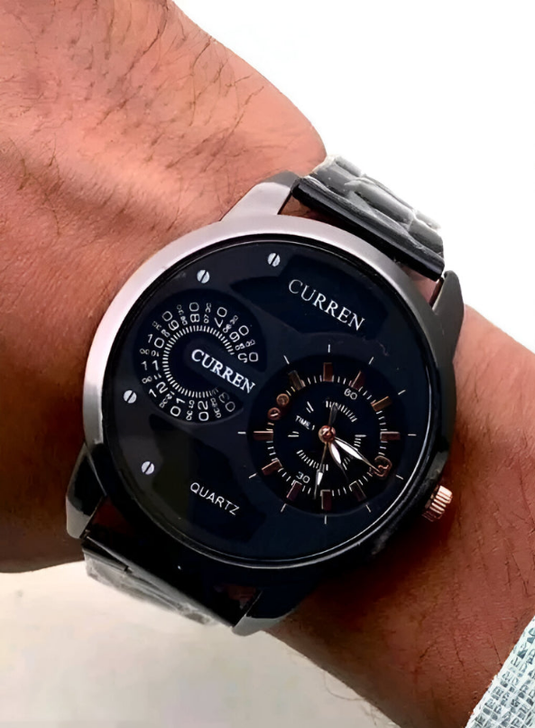 CURREN Black and Rose Gold Quartz Watch