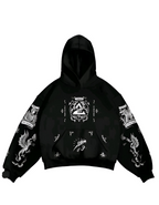 Funky Dragon Print Fleece Hoodie