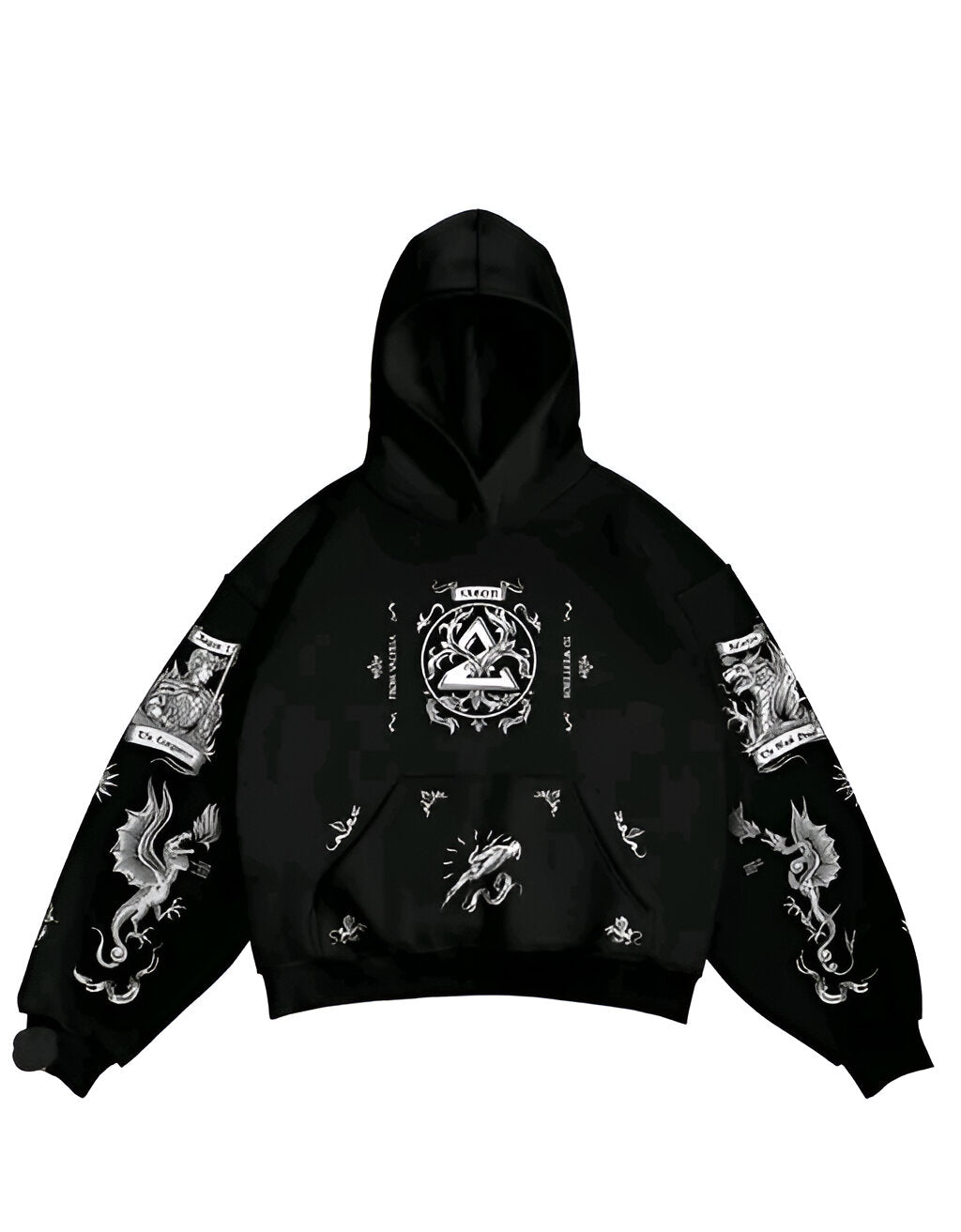 Funky Dragon Print Fleece Hoodie