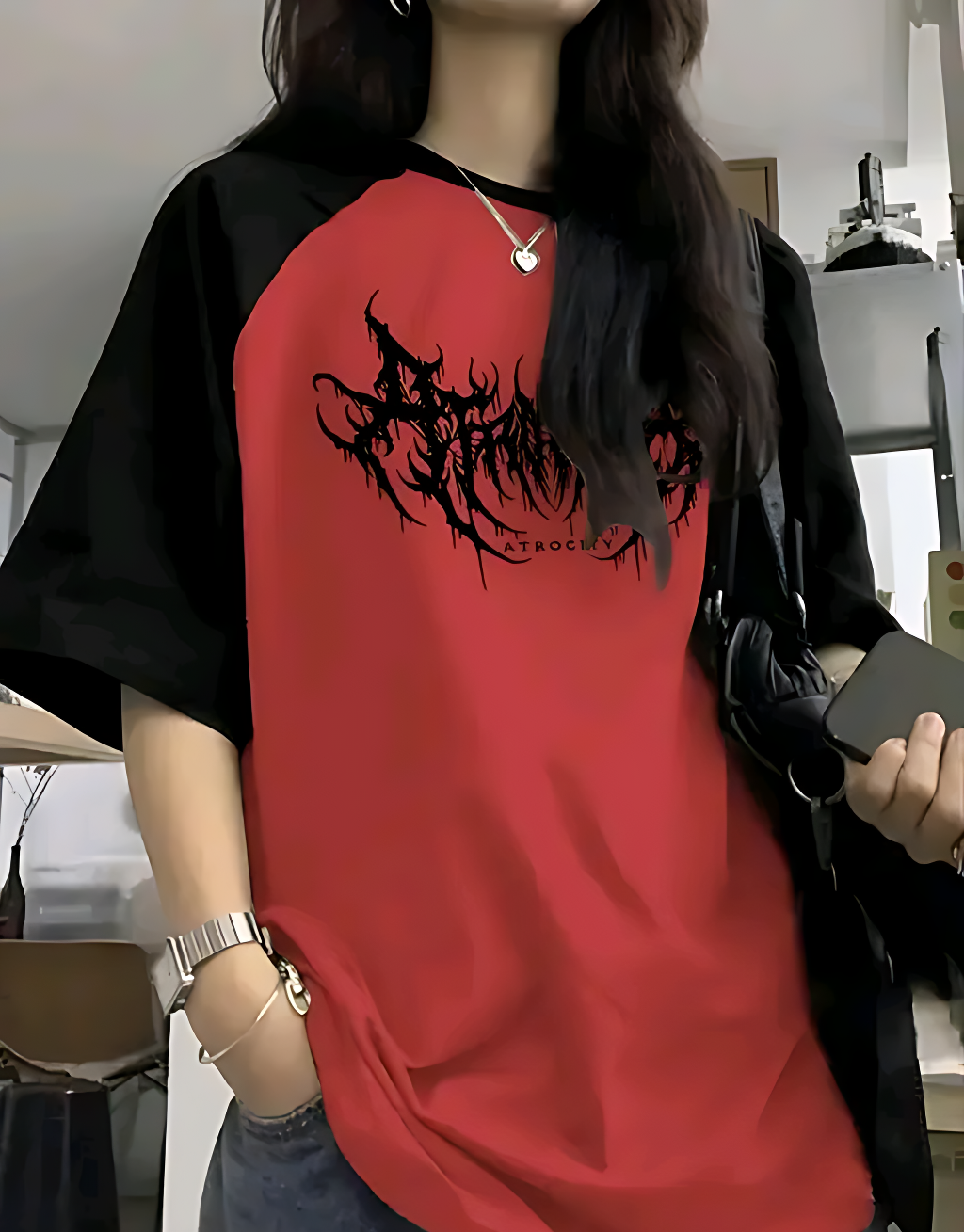 Oversized Red and Black Streetwear T-Shirt