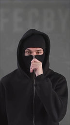 Solid Cotton Blend Balaclava Hoodie with Zip Closure