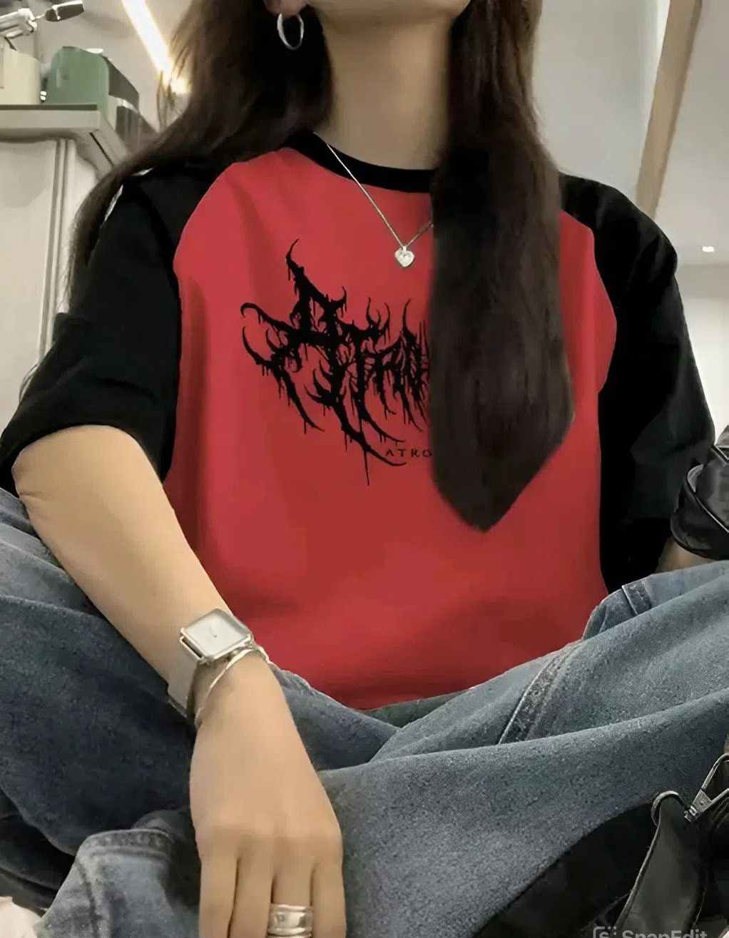 Oversized Red and Black Streetwear T-Shirt